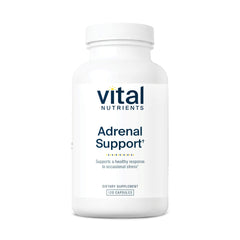 Vital Nutrients Adrenal Support bottle front with clean-label design for stress resilience.