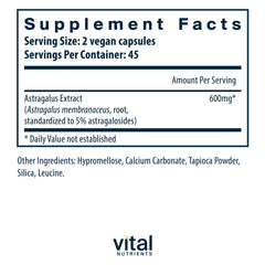 Vital Nutrients astragalus capsules, convenient daily immune boost.