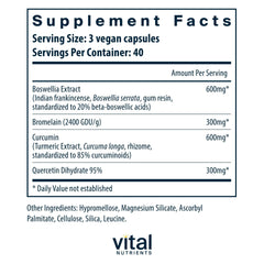 Vital Nutrients BCQ capsules close-up, vegan capsules for joint and digestion support.