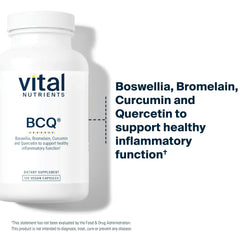 Vital Nutrients BCQ label close-up highlighting vegan, allergen-free formula.