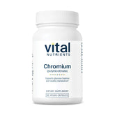 Vital Nutrients Chromium Polynicotinate 200mcg bottle highlighting clean vegan formula for daily wellness.