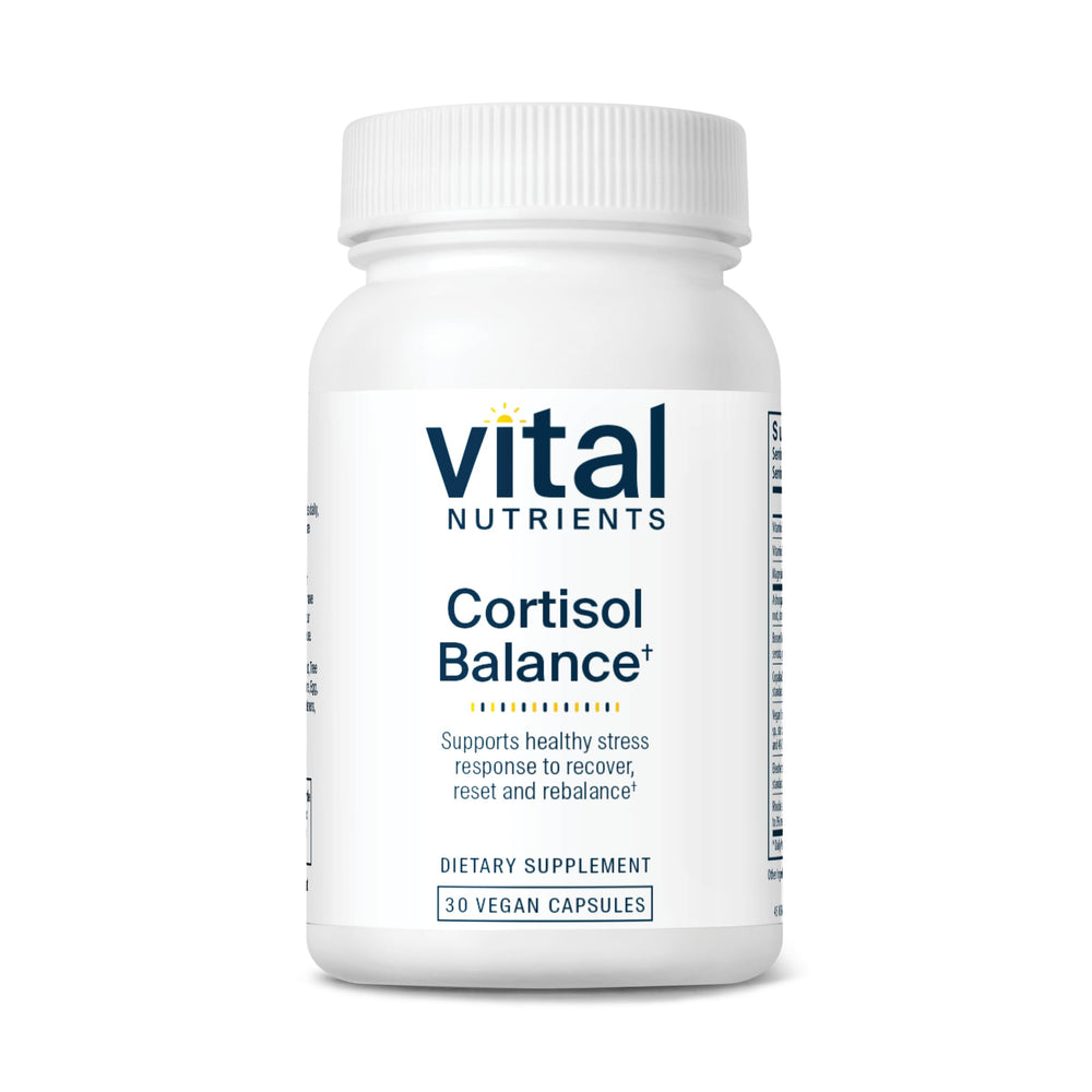 Vital Nutrients Cortisol Balance bottle front view promotes calm energy support