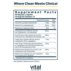 Vital Nutrients Cortisol Balance bottle being poured shows daily stress relief potential
