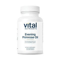 Vital Nutrients Evening Primrose Oil bottle showing premium omega-6 support for skin health.