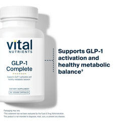 Vital Nutrients GLP-1 Complete capsules closeup highlights vegan capsules and clean labeling