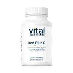Vital Nutrients Iron Plus C bottle front showing iron and vitamin C boost for energy
