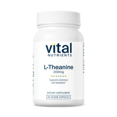 Vital Nutrients L-Theanine 200mg bottle front may support calm focus.