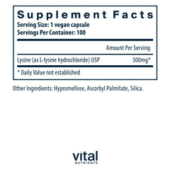 Vital Nutrients Lysine capsules ready for daily use