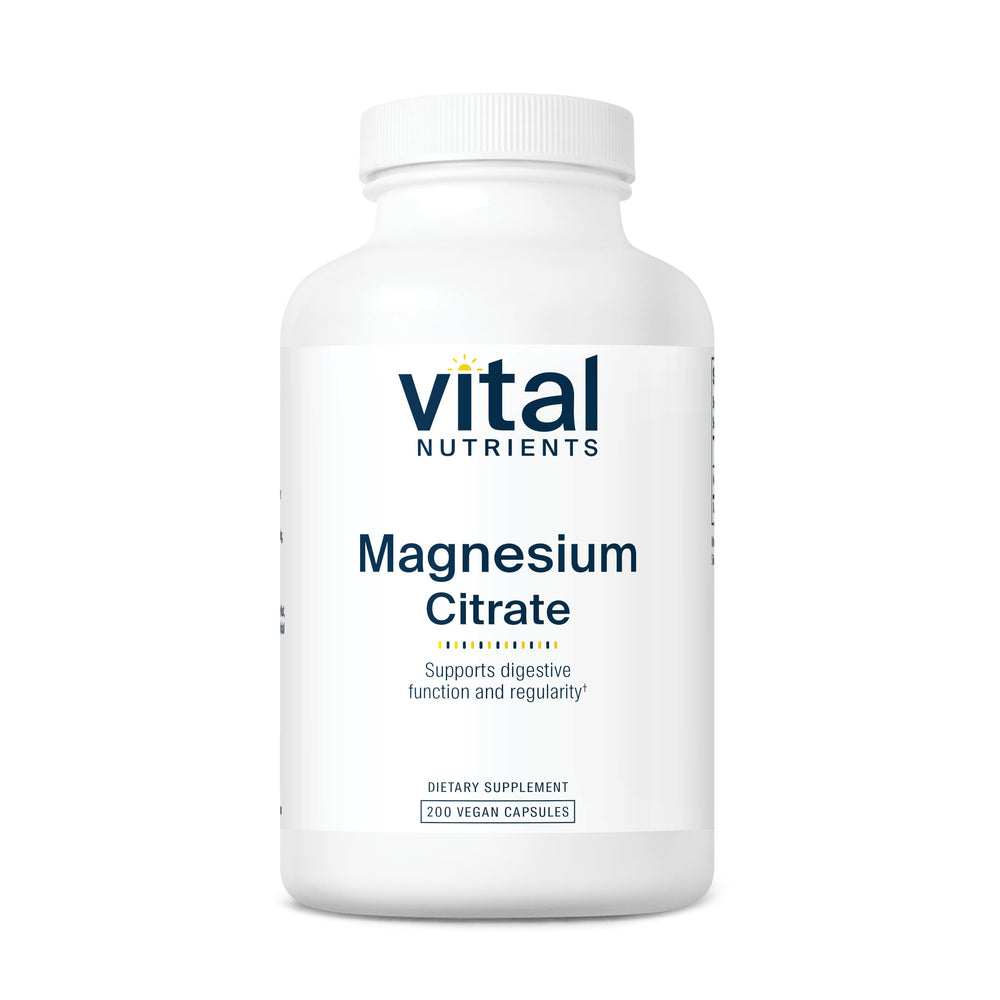 Vital Nutrients Magnesium Citrate bottle with capsules promotes relaxation and muscle comfort.