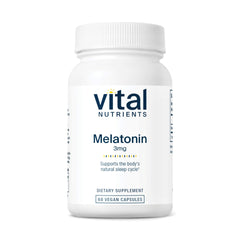 Vital Nutrients Melatonin 3mg bottle with vegan sleep support formula.