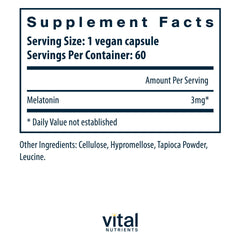 Vital Nutrients Melatonin 3mg capsules for easy nightly dosing.