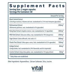 Vital Nutrients Menopause Support bottle shown for convenient everyday use.