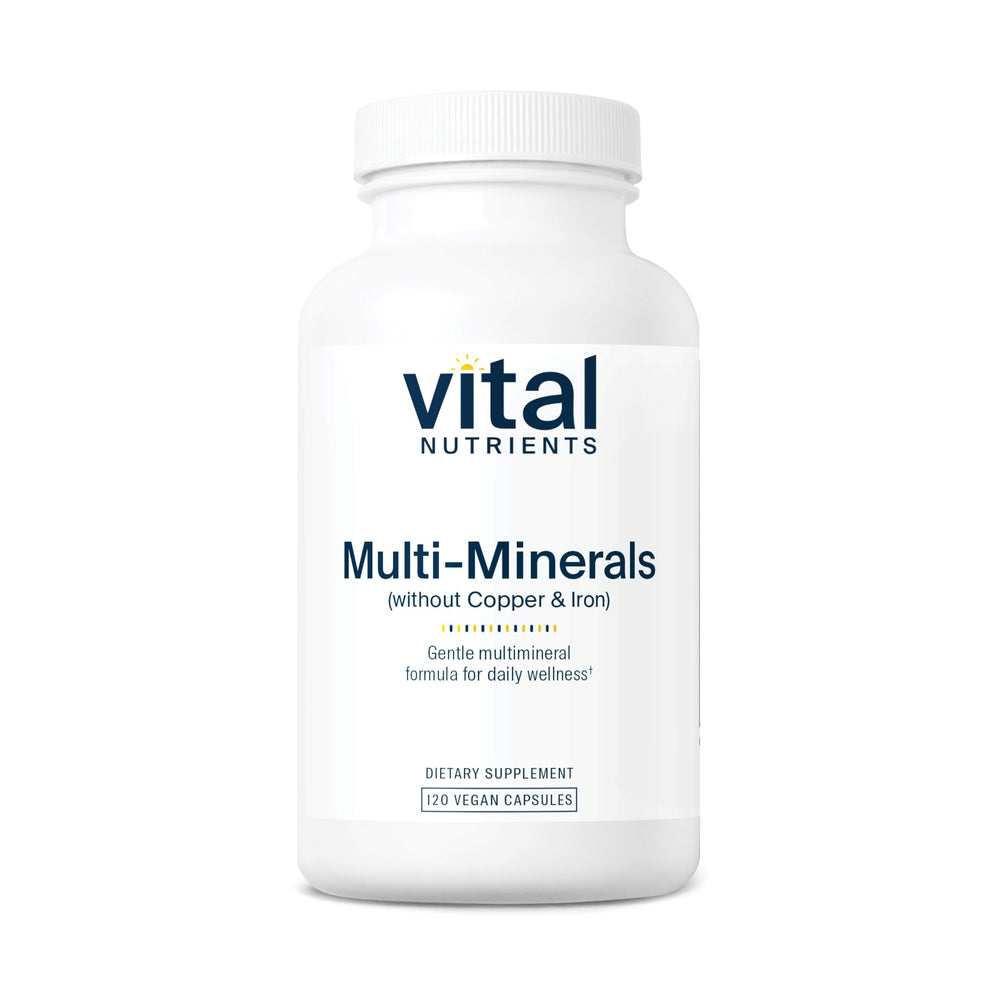 Vital Nutrients Multi-Minerals bottle front showing a vegan-friendly daily support supplement