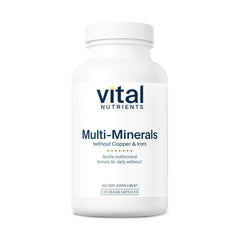 Vital Nutrients Multi-Minerals bottle front showing a vegan-friendly daily support supplement