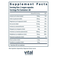 Vital Nutrients Multi-Minerals capsules closeup highlighting easy-to-digest minerals