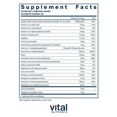 Vital Nutrients Multi-Nutrients 5 capsules closeup emphasizing methylated vitamins.