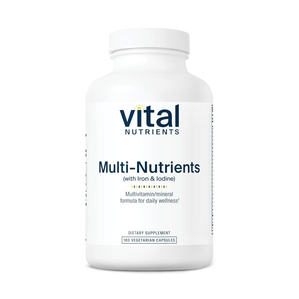Vital Nutrients Multi-Nutrients bottle showing iron and iodine, daily wellness support