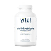 Vital Nutrients Multi-Nutrients no iron bottle front, convenient daily wellness support.