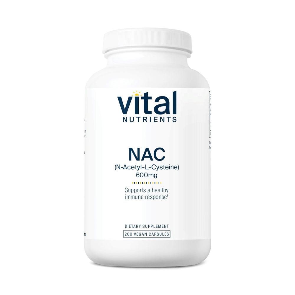 Vital Nutrients NAC 600mg bottle for respiratory support and daily wellness.