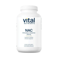 Vital Nutrients NAC 600mg bottle for respiratory support and daily wellness.
