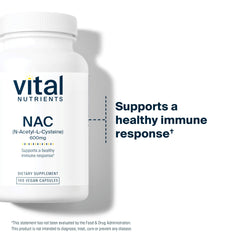 Vital Nutrients NAC 600mg label detail emphasizing clean-label vegan formulation