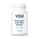 Vital Nutrients Pancreatin & Ox Bile Extract bottle front shows product branding and packaging for meals