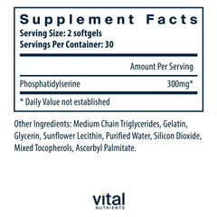 Vital Nutrients Phosphatidylserine bottle back showing ingredients for focus
