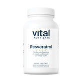 Vital Nutrients Resveratrol bottle label showing 250 mg trans-resveratrol for heart support.