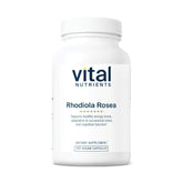 Vital Nutrients Rhodiola Rosea bottle on a desk supports daily energy and focus