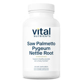 Vital Nutrients Saw Palmetto bottle front highlights vegan formula for daily prostate support.