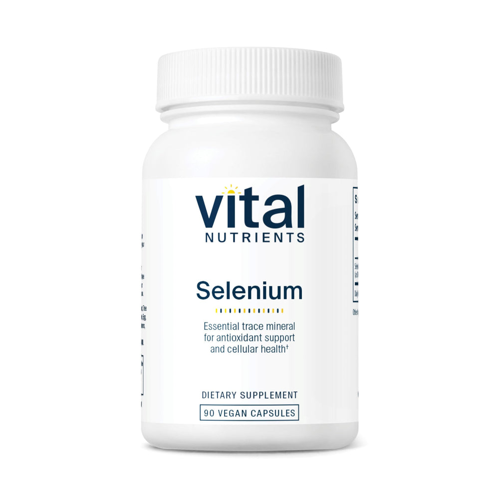Vital Nutrients Selenium bottle front with capsules for daily antioxidant support