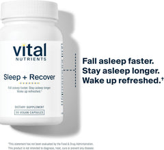 Vital Nutrients Sleep + Recover packaging image emphasizes allergen-free vegan formula