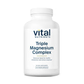 Vital Nutrients Triple Magnesium Complex bottle, easy-to-swallow capsules for daily stress support.