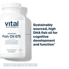 Rows of Vital Nutrients Ultra Pure Fish Oil 675 softgels ready for daily use.