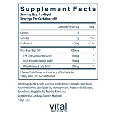 Vital Nutrients Ultra Pure Fish Oil 700 lemon flavored softgels for easy swallowing