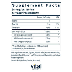 Vital Nutrients Ultra Pure Fish Oil 800 lemon-flavored softgels with mild taste