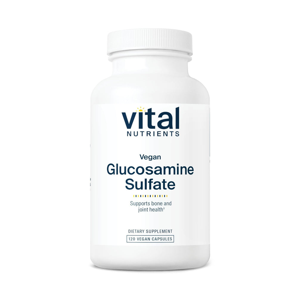 Vital Nutrients vegan glucosamine sulfate 750mg bottle front for joint support.
