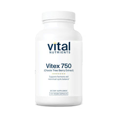 Vital Nutrients Vitex 750 bottle pouring to show a 750 mg dose for cycle support
