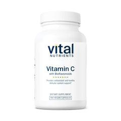 Vital Nutrients Vitamin C with Bioflavonoids bottle showing vegan immune support potential.