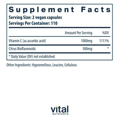Vital Nutrients Vitamin C bioflavonoids capsules ready for daily use.