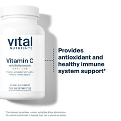 Vital Nutrients Vitamin C label detail highlights 1000mg vitamin C and 500mg bioflavonoids.