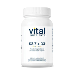 Vital Nutrients Vitamin D3 K2 bottle supports bone health and daily wellness.