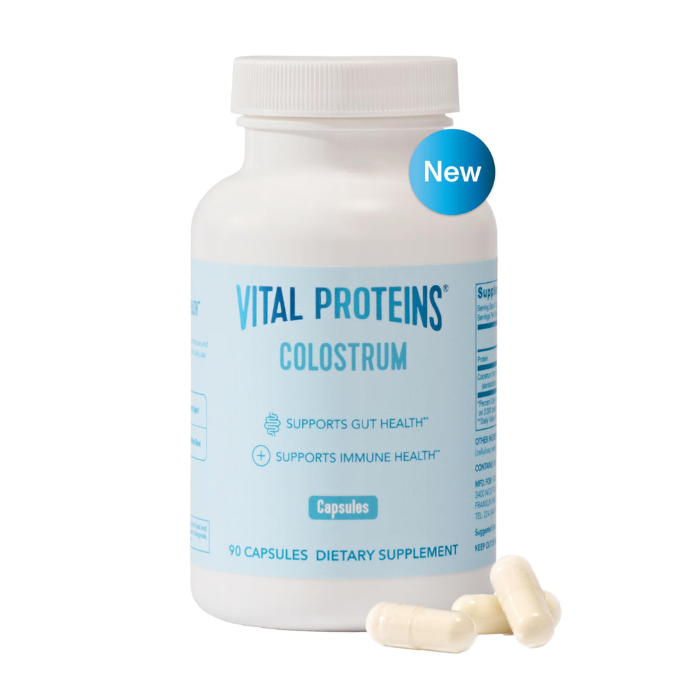 Vital Proteins bovine colostrum bottle front promoting gut support
