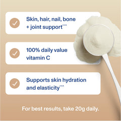 Vital Proteins Collagen Peptides Advanced vanilla powder with scoop for smoothies.