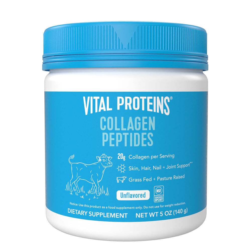 Vital Proteins collagen peptides unflavored bottle, easily mixes into drinks.