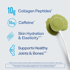 Vital Proteins Matcha Collagen Peptides mixed in water deliver a clean taste and energy