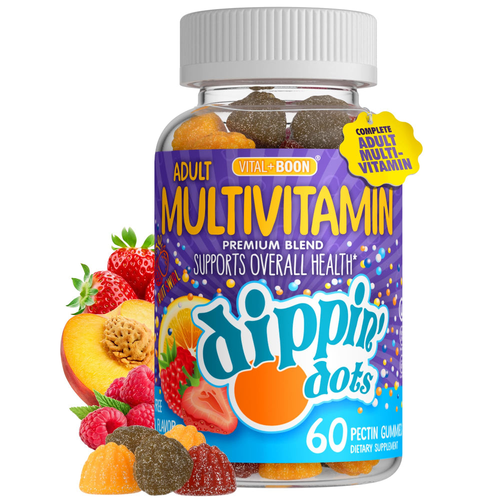 Vital+Boon Dippin' Dots multivitamin gummies in a jar for daily wellness