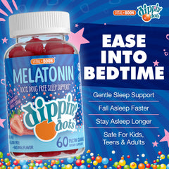 Close-up of Dippin' Dots gummies showing strawberry creme texture for bedtime routine