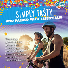 Packaging showing vegetarian, kosher and non-GMO features of Vital+Boon Dippin' Dots