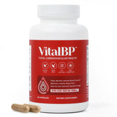 VitalBP bottle with CoQ10 capsules illustrating support for healthy blood flow